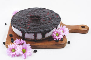 Blueberry Cheesecake with purple flowers